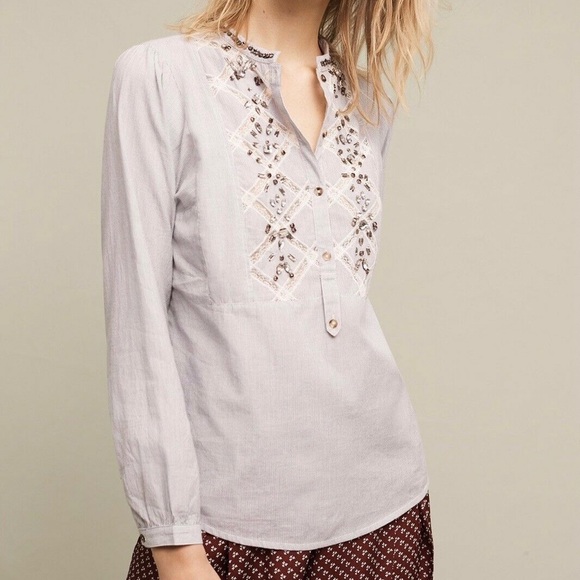 Anthropologie Needlepoint beaded striped shirt - Picture 3 of 7
